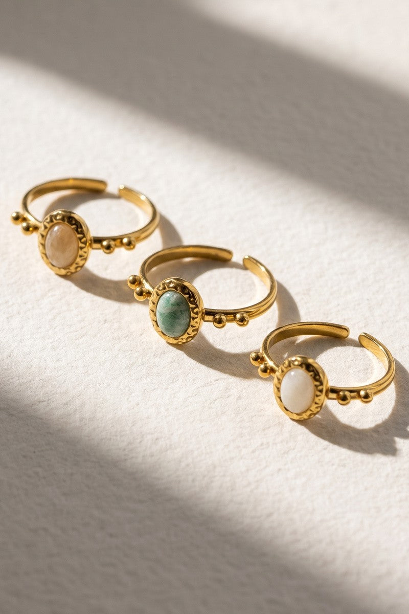 Bohemian Oval Stone Beaded Accent Band Ring