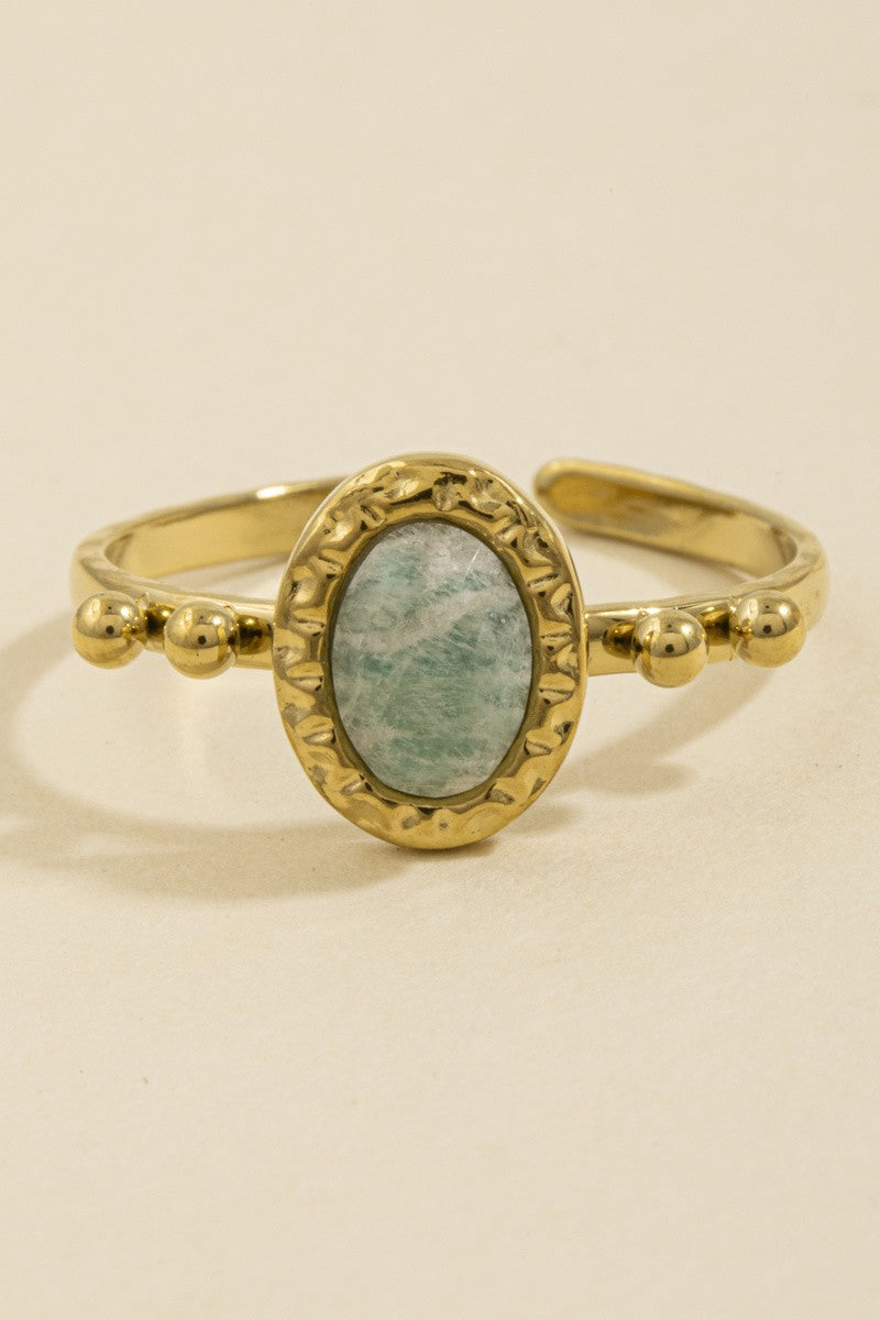 Bohemian Oval Stone Beaded Accent Band Ring