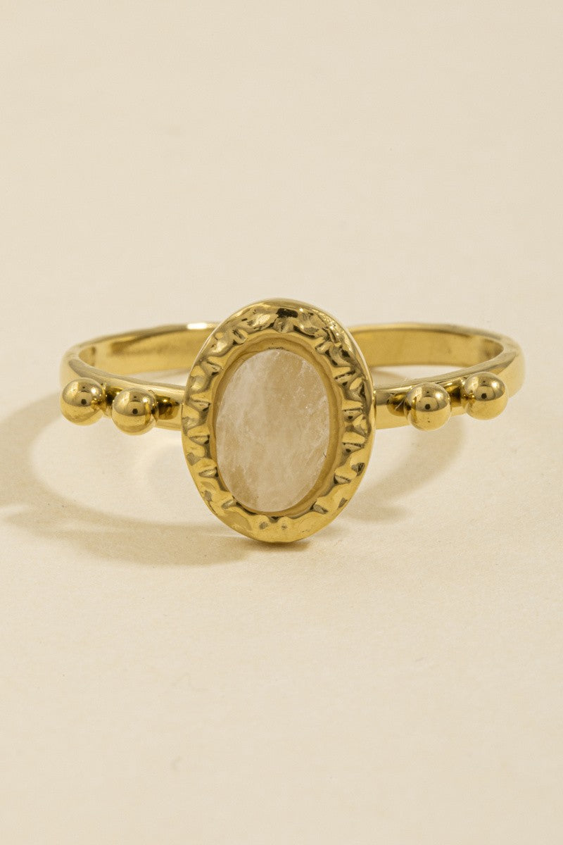 Bohemian Oval Stone Beaded Accent Band Ring