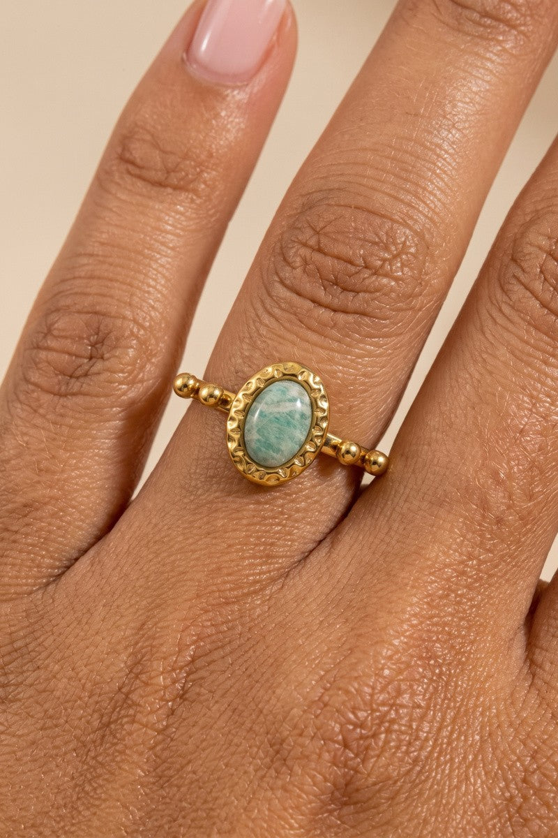 Bohemian Oval Stone Beaded Accent Band Ring