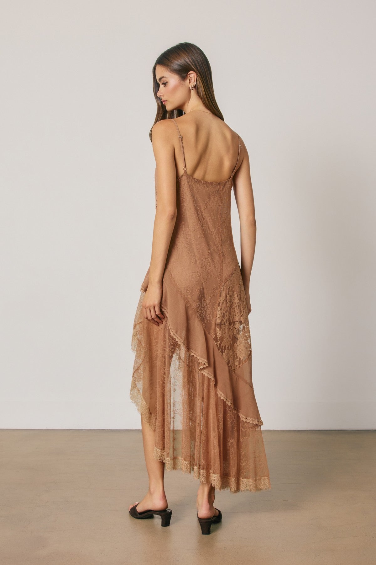 Boho Floral Lace Asymmetrical Tiered Midi Dress