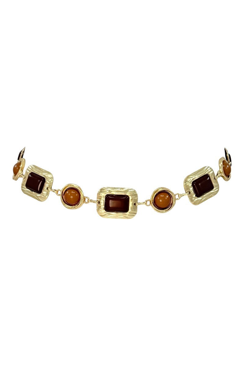 Vintage Faux Gemstone Textured Link Chain Belt
