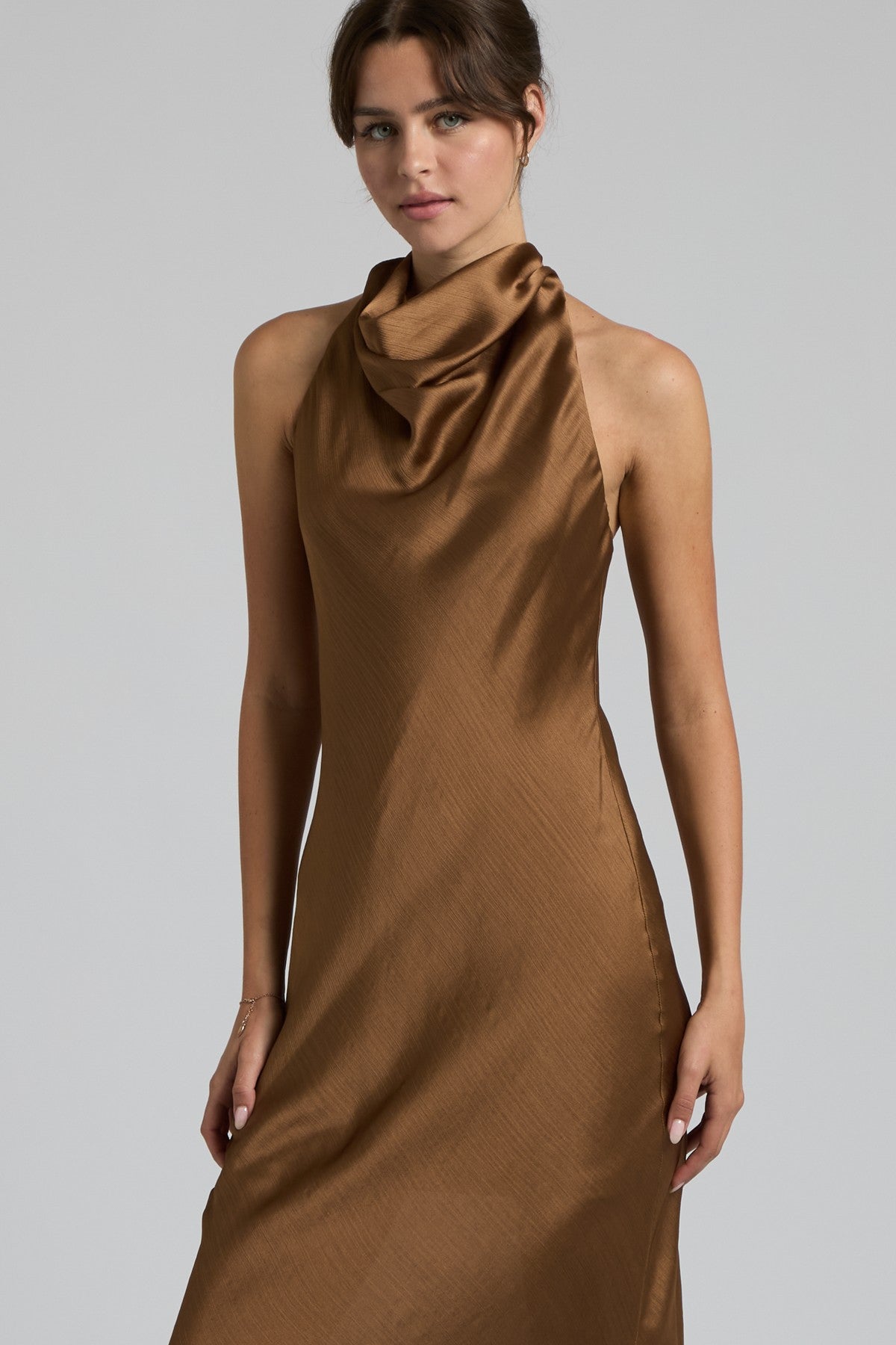 Penelope Satin Halter Cowl Neck Maxi Dress