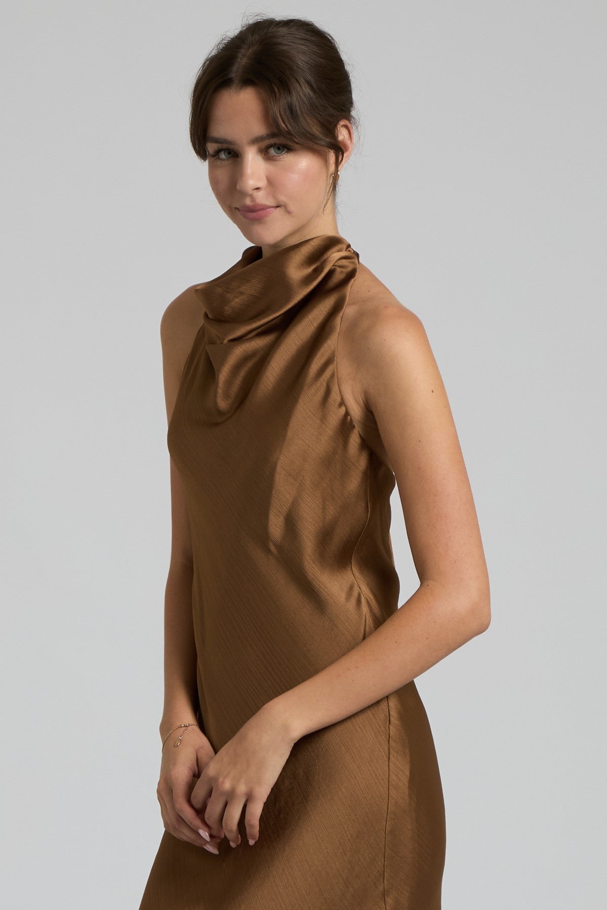 Penelope Satin Halter Cowl Neck Maxi Dress