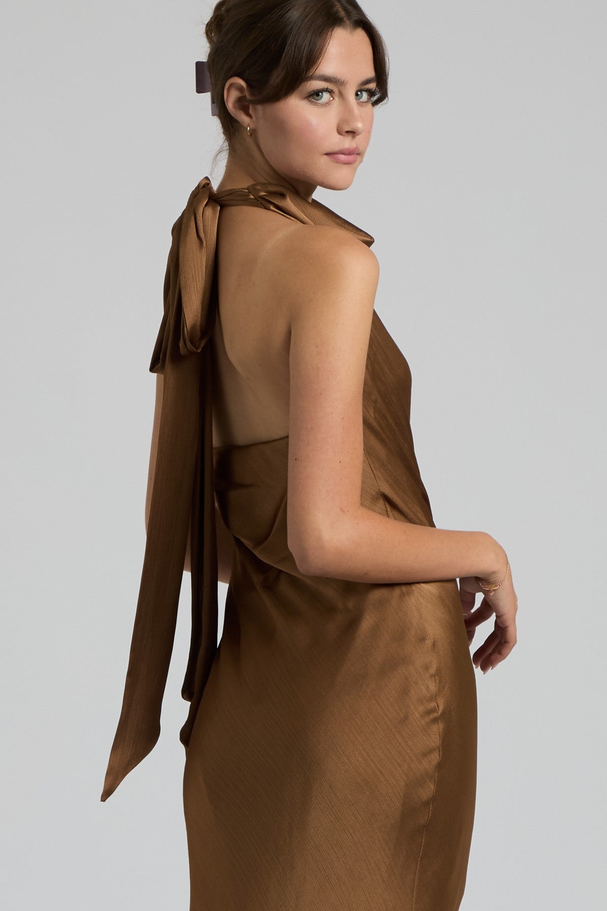Penelope Satin Halter Cowl Neck Maxi Dress