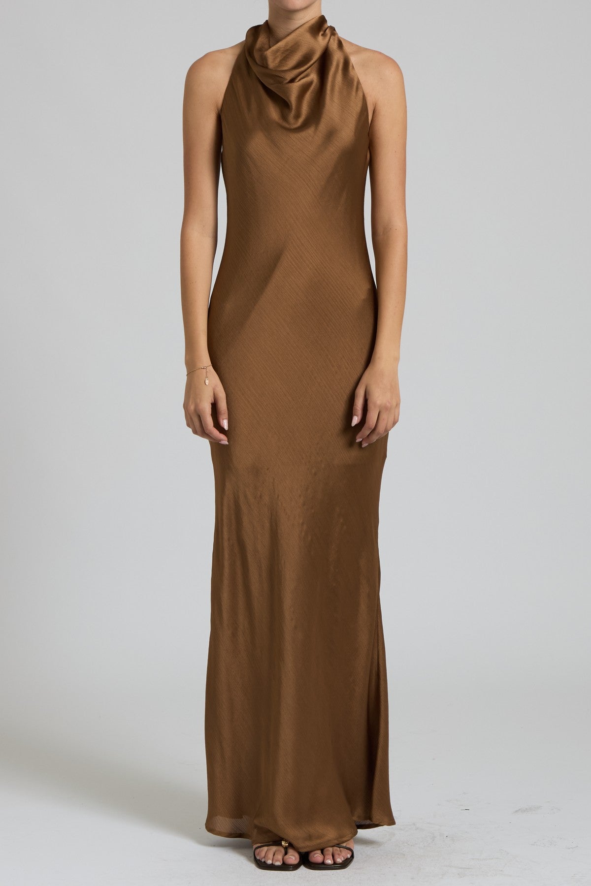 Penelope Satin Halter Cowl Neck Maxi Dress