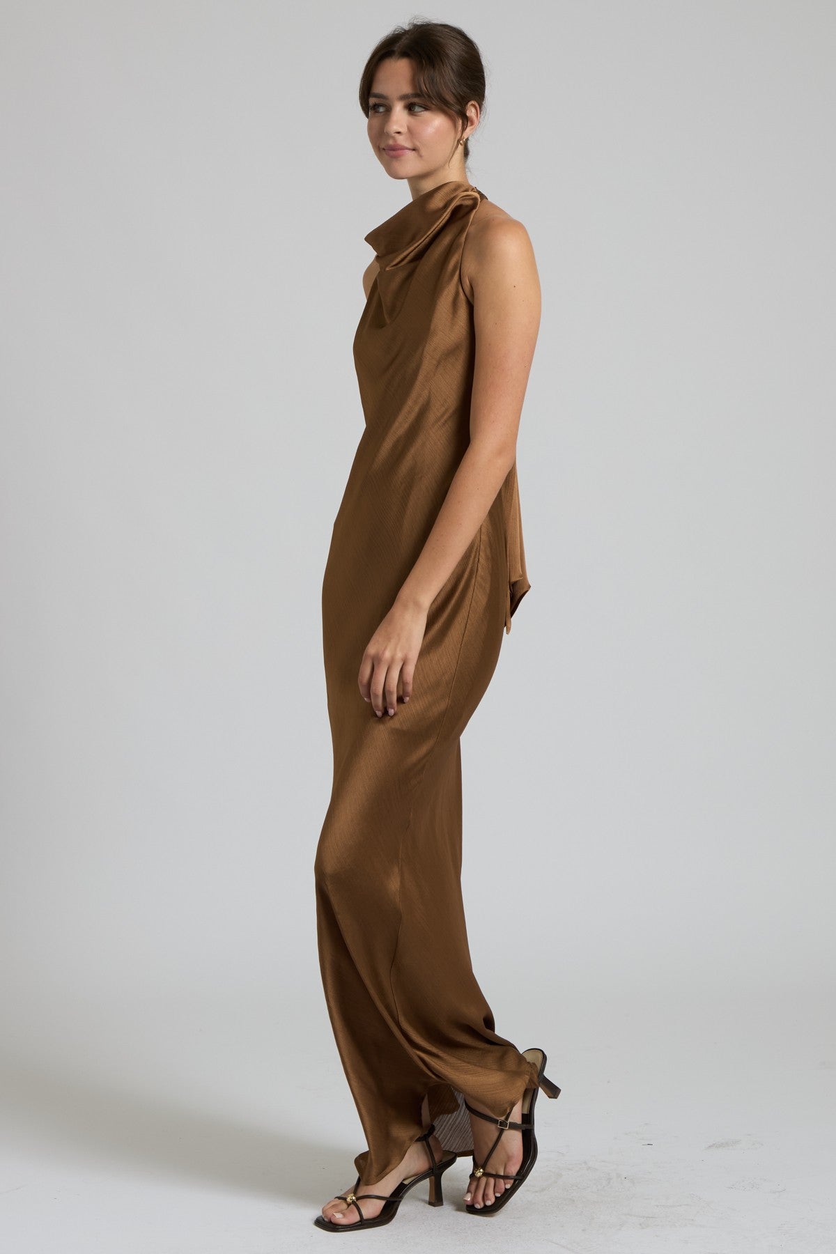 Penelope Satin Halter Cowl Neck Maxi Dress