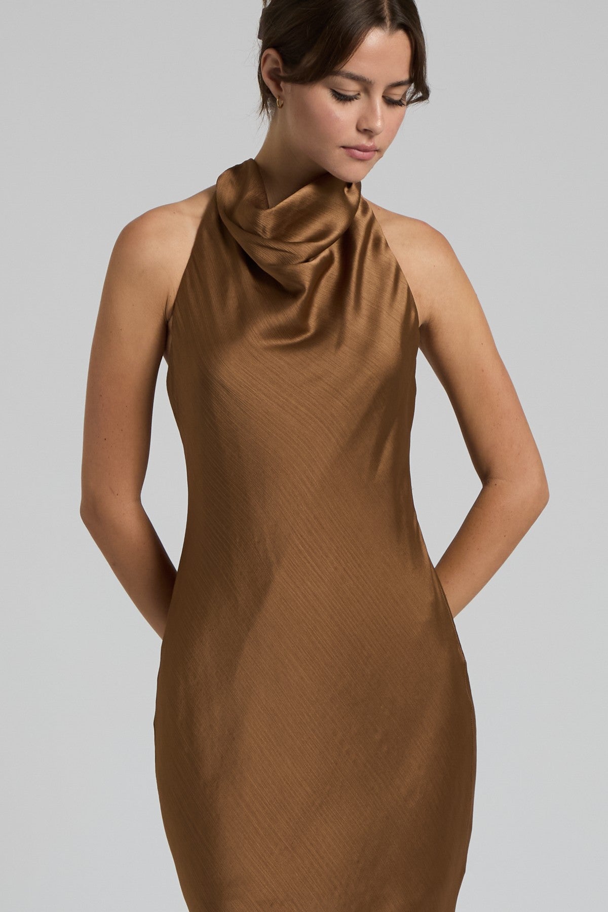 Penelope Satin Halter Cowl Neck Maxi Dress
