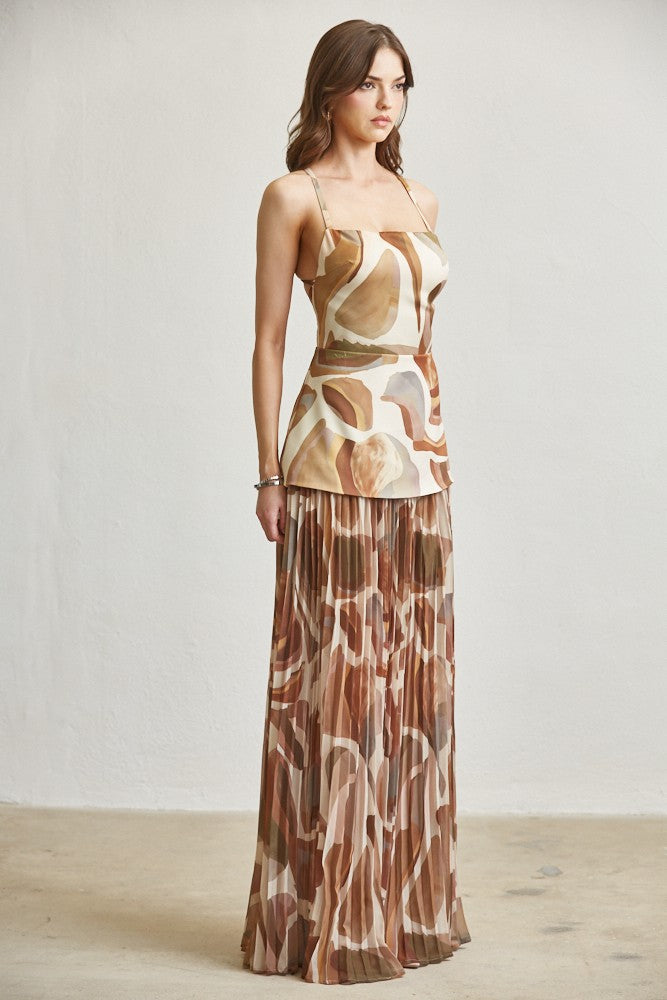 Best Dressed Pleated Satin Maxi Dress