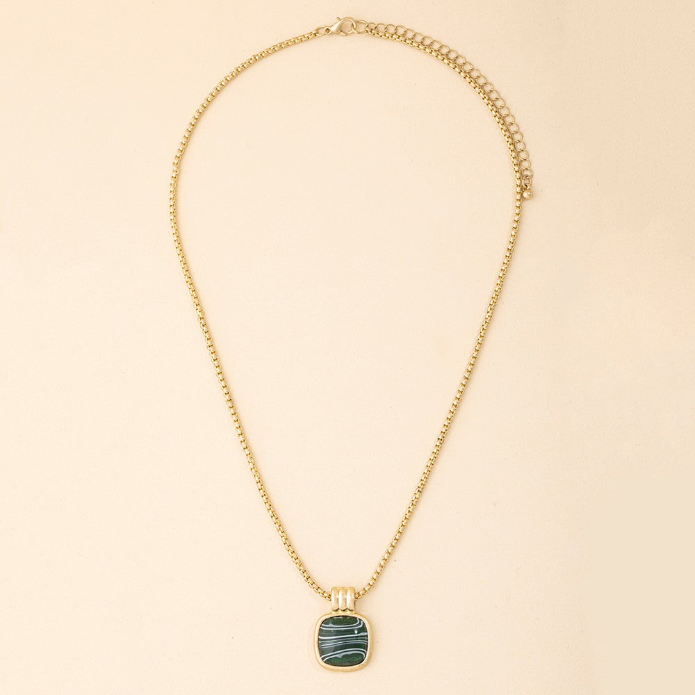 Desert Marbled Square Pendant Necklace