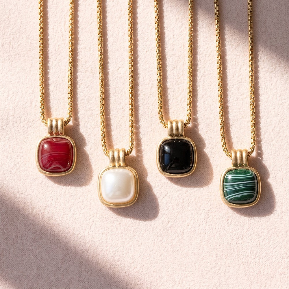 Desert Marbled Square Pendant Necklace