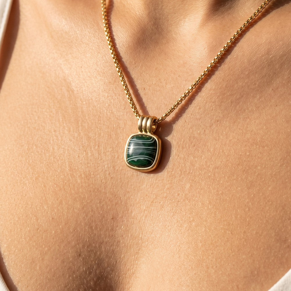 Desert Marbled Square Pendant Necklace