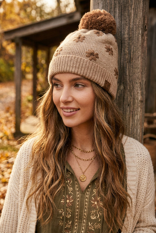 Wild flower Pom Pom Beanie