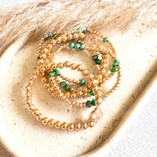 Emerald and Clover Beaded Bracelet Set