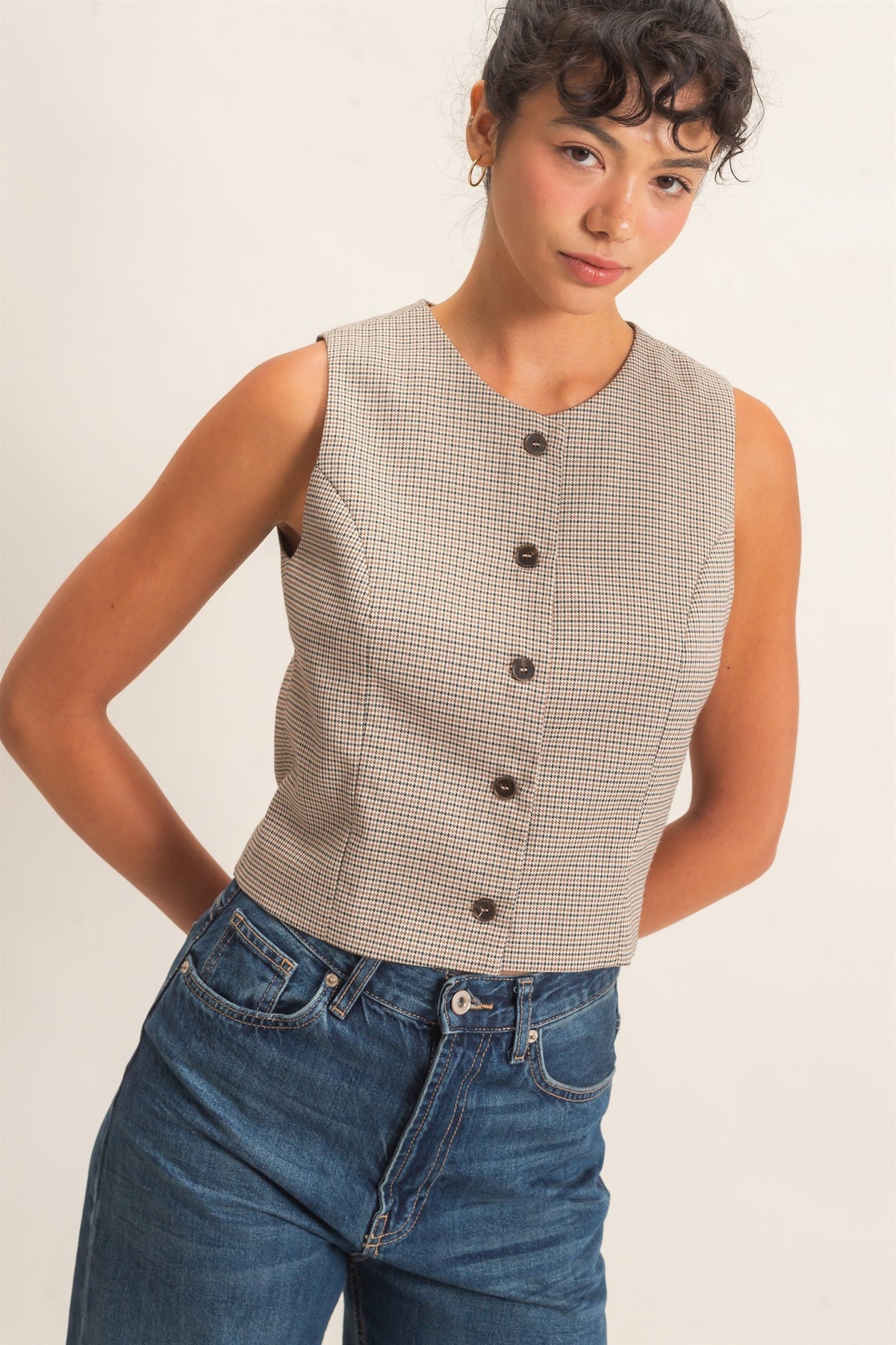Check & Chic Buttoned Vest