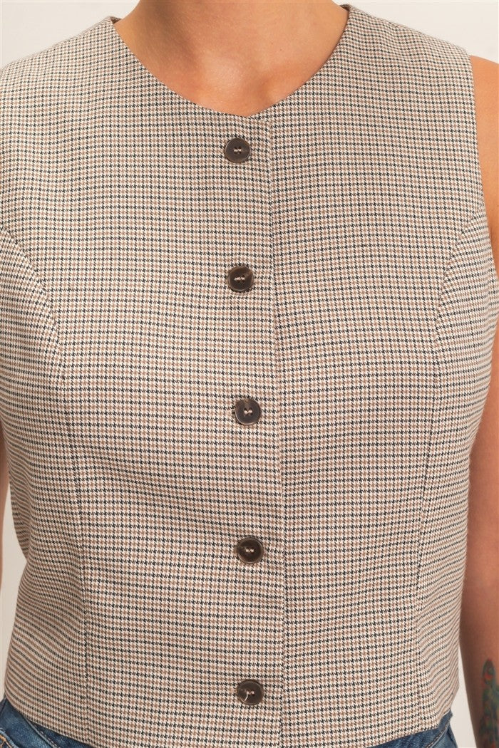 Check & Chic Buttoned Vest