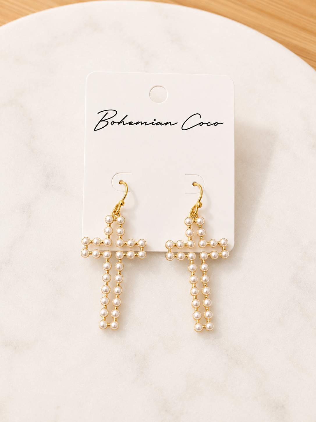 Pearl Cross Dangle Earrings