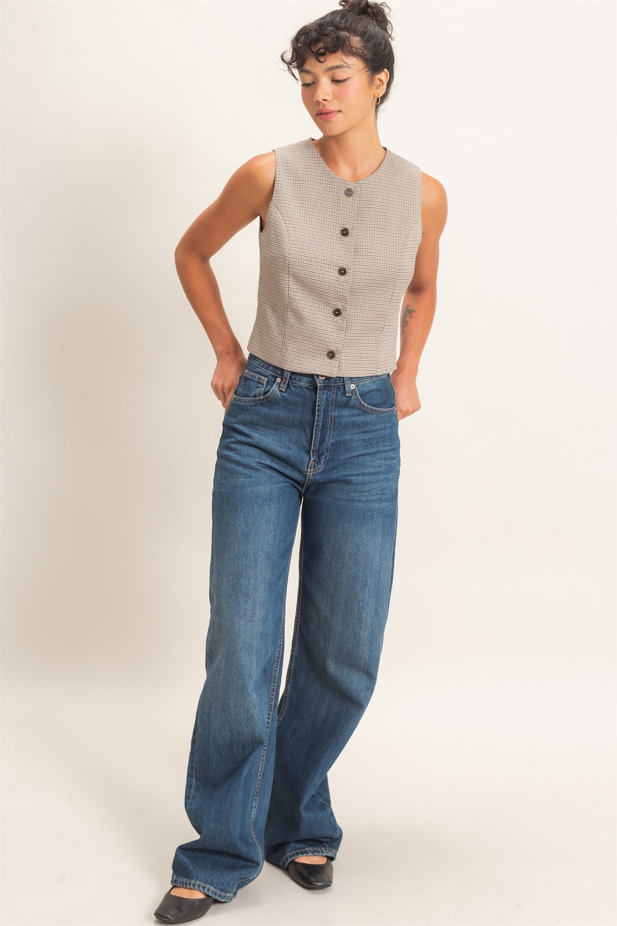 Check & Chic Buttoned Vest