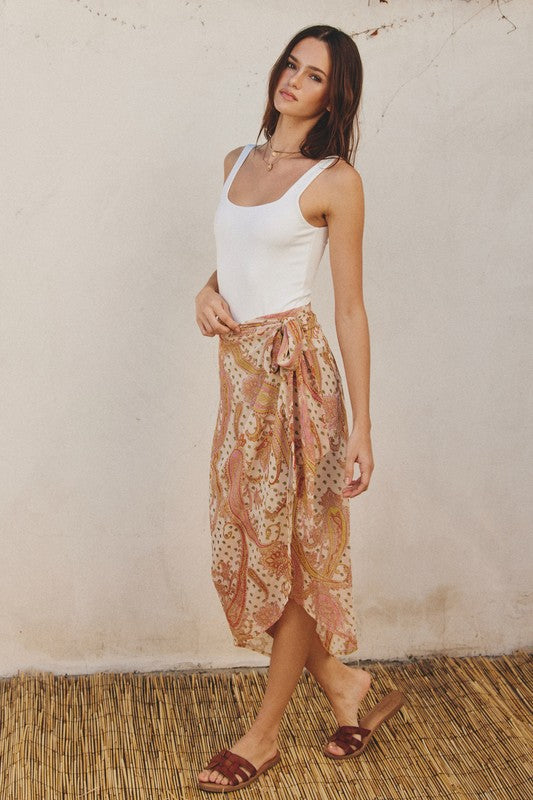 Paisley Wrap Midi Skirt