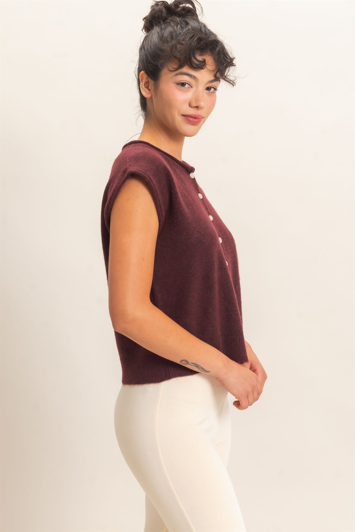 Merlot Rolled Edge Knit Vest
