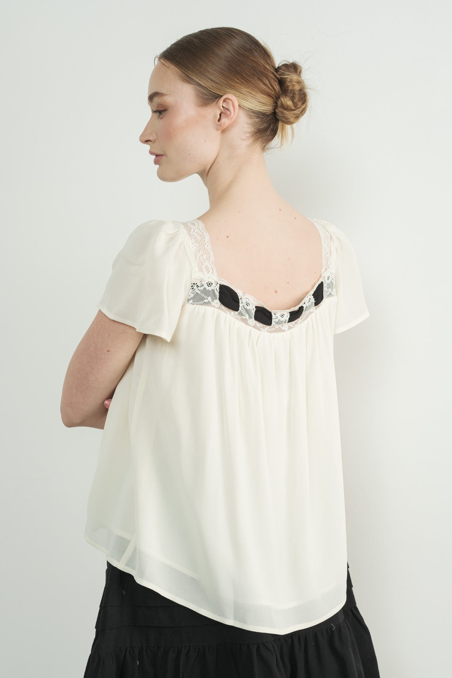 Evaluna Lace Insert Blouse With Bow