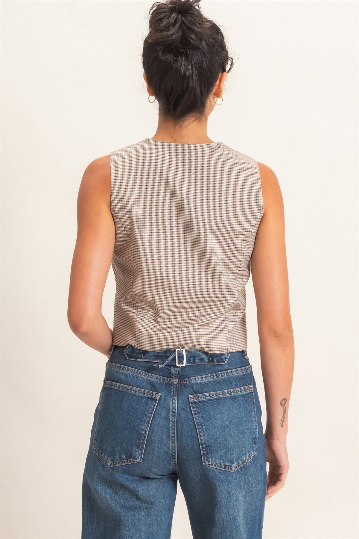 Check & Chic Buttoned Vest