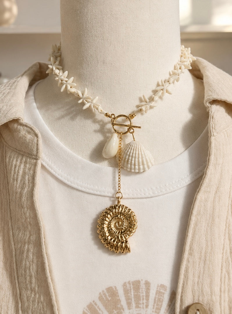Sun and Sea Shell Necklace & Earrings Set