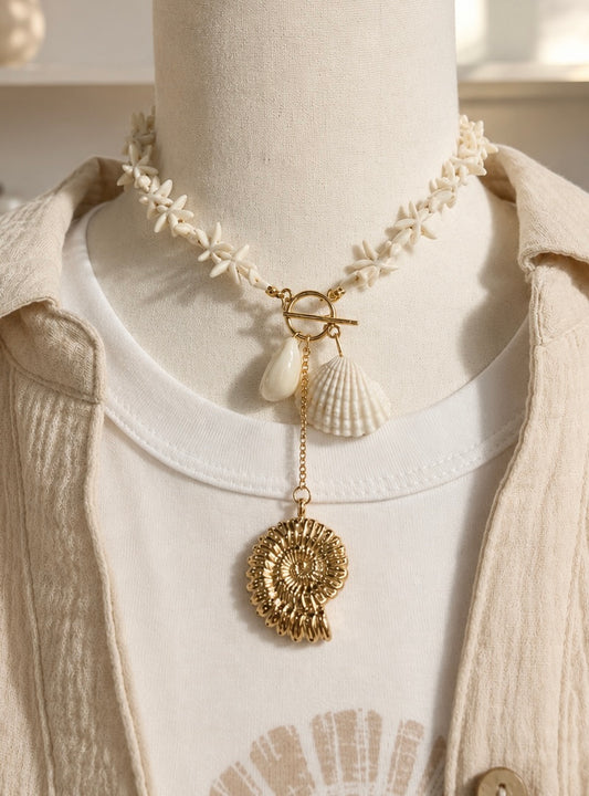 Sun and Sea Shell Necklace & Earrings Set