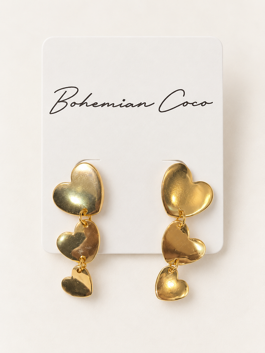 Amora Triple Heart Drop Earrings