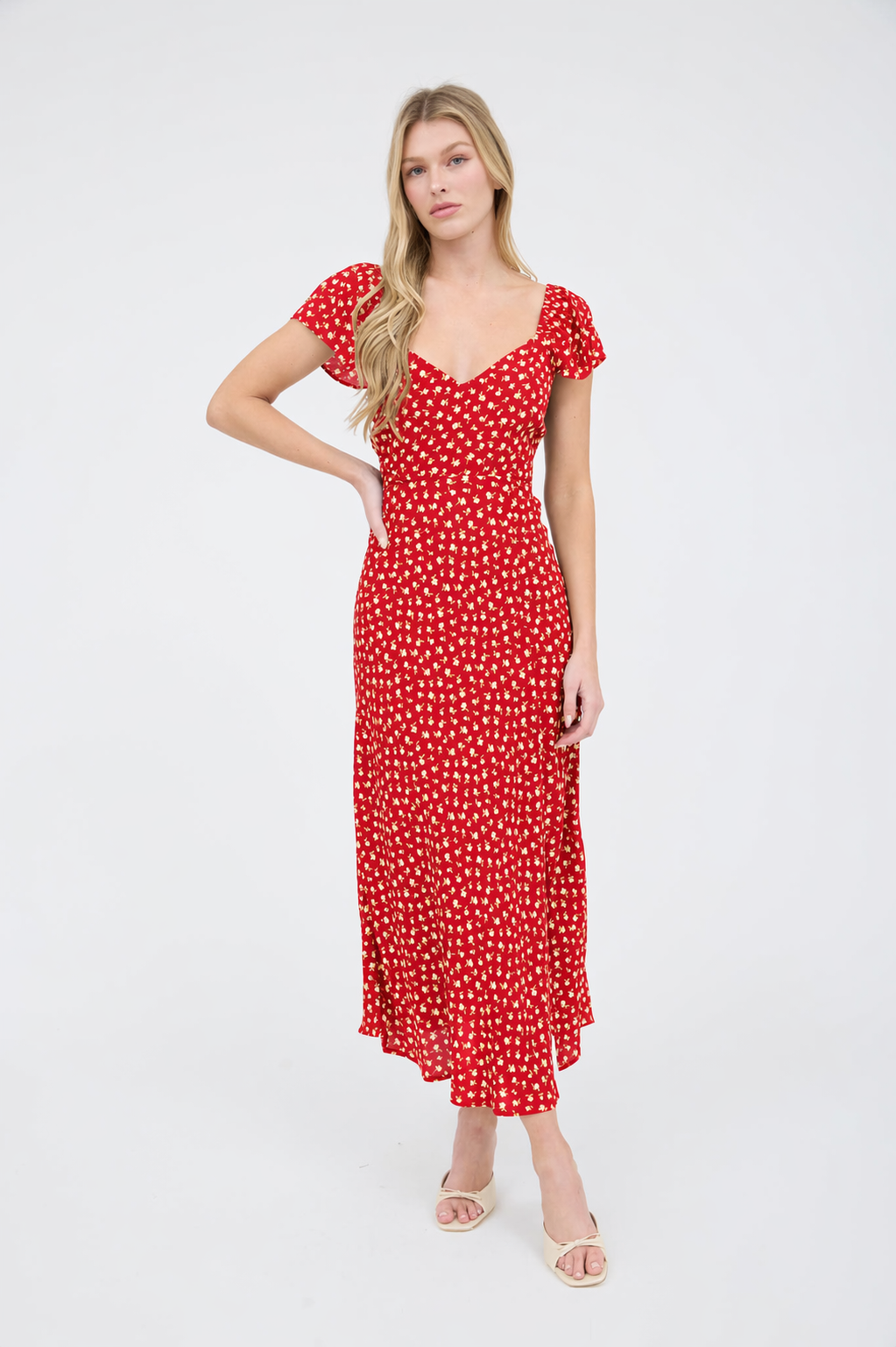 Scarlet Bloom Midi Dress