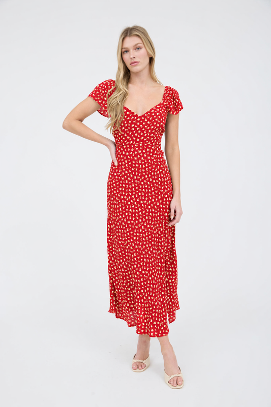 Scarlet Bloom Midi Dress