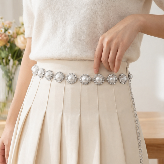 Crystal Pearl Chain Belt
