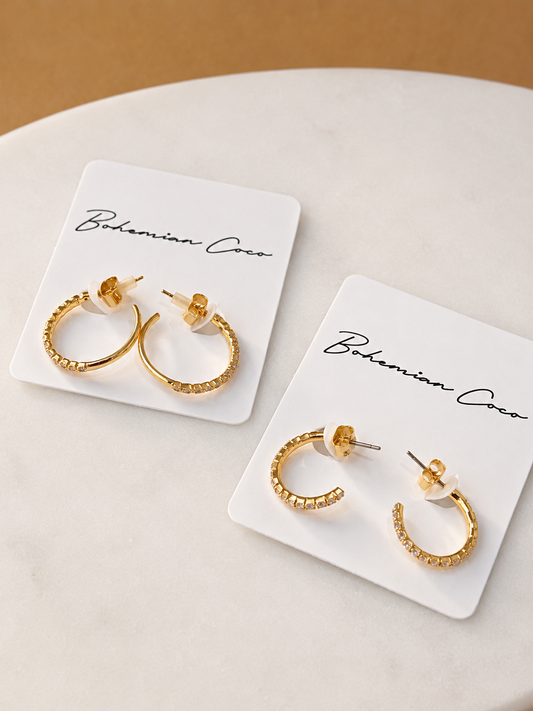 Rhinestone Edge Half Hoops