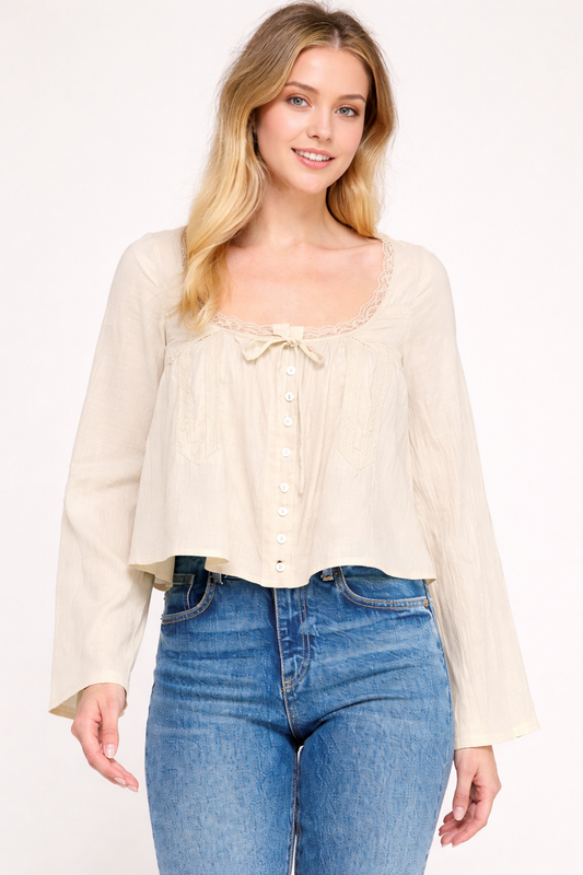 Prairie Lace Scoop Neck Blouse