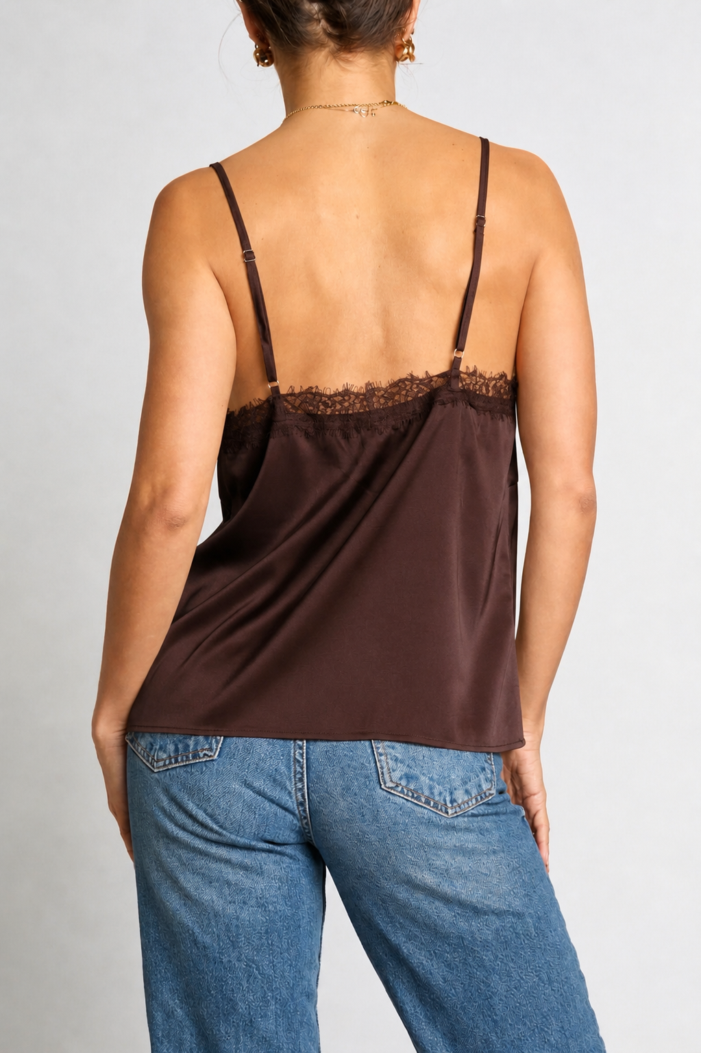Cinnamon Lace Trim Satin Cami