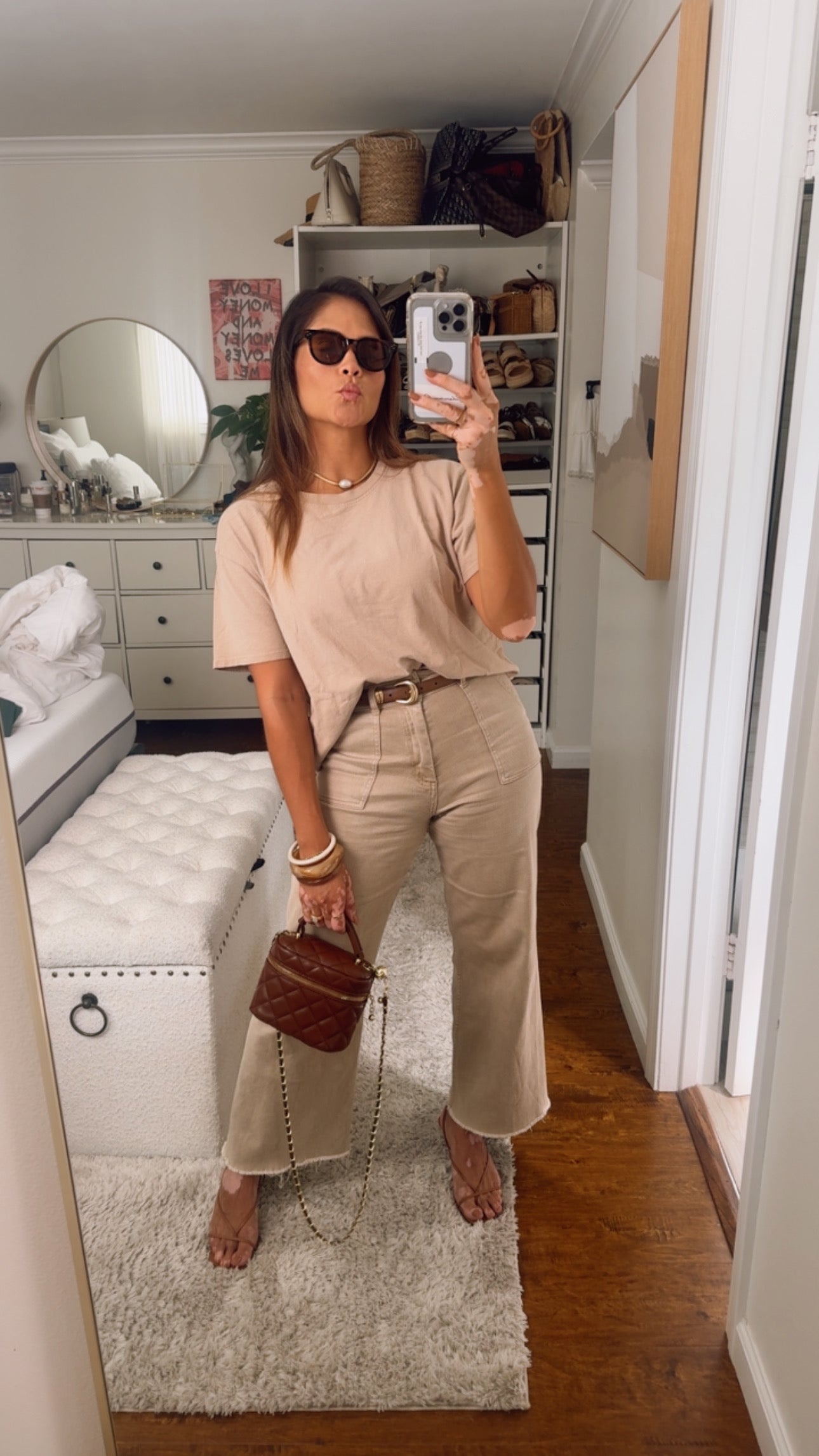 Mocha Faux Leather Checkered Bag