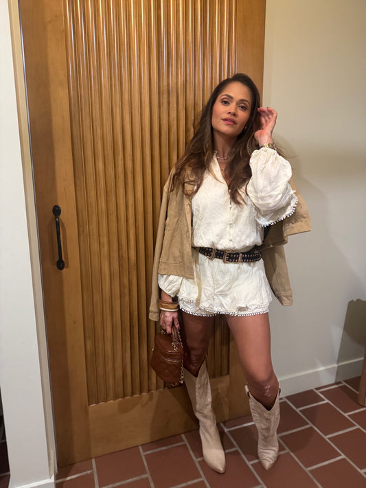 V-Neck Long Sleeve Ruffle Romper