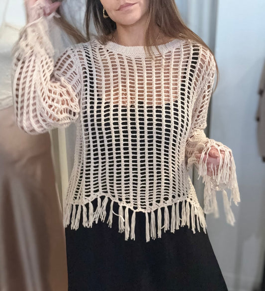 Desert Drape Fringe Knit Sweater