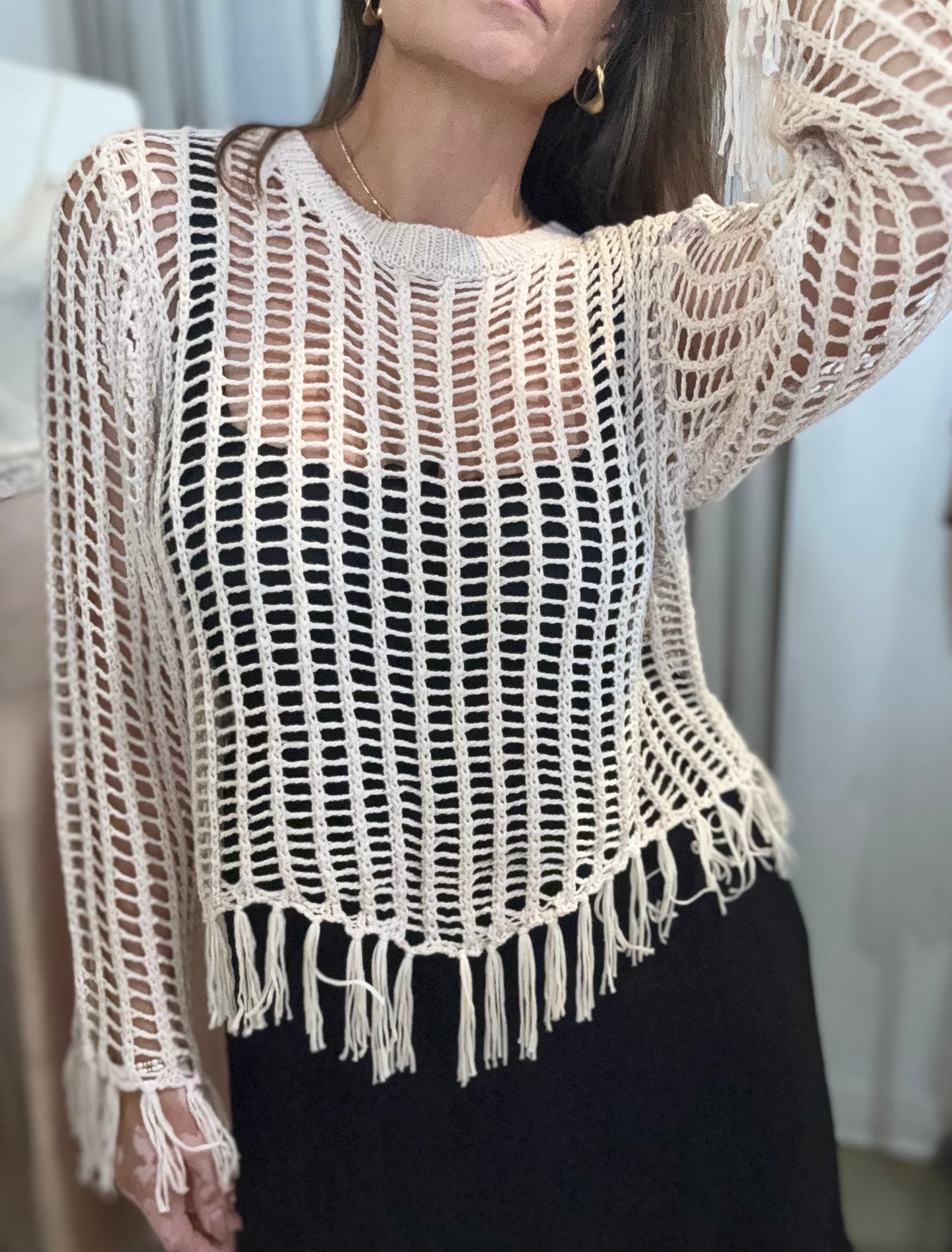 Desert Drape Fringe Knit Sweater
