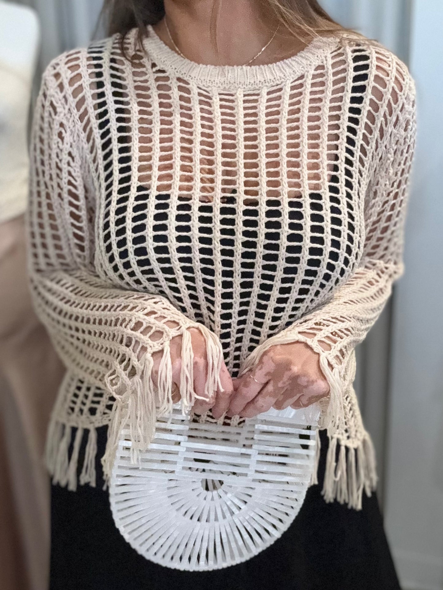 Desert Drape Fringe Knit Sweater