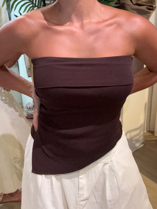Cocoa Strapless Asymmetrical Tube Top