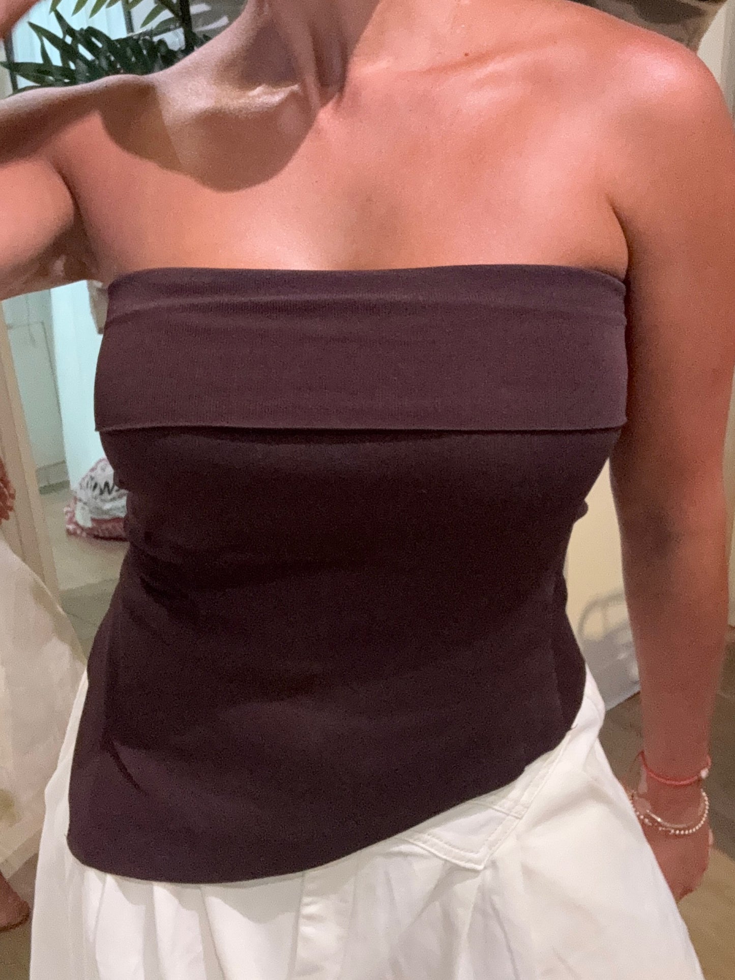 Cocoa Strapless Asymmetrical Tube Top