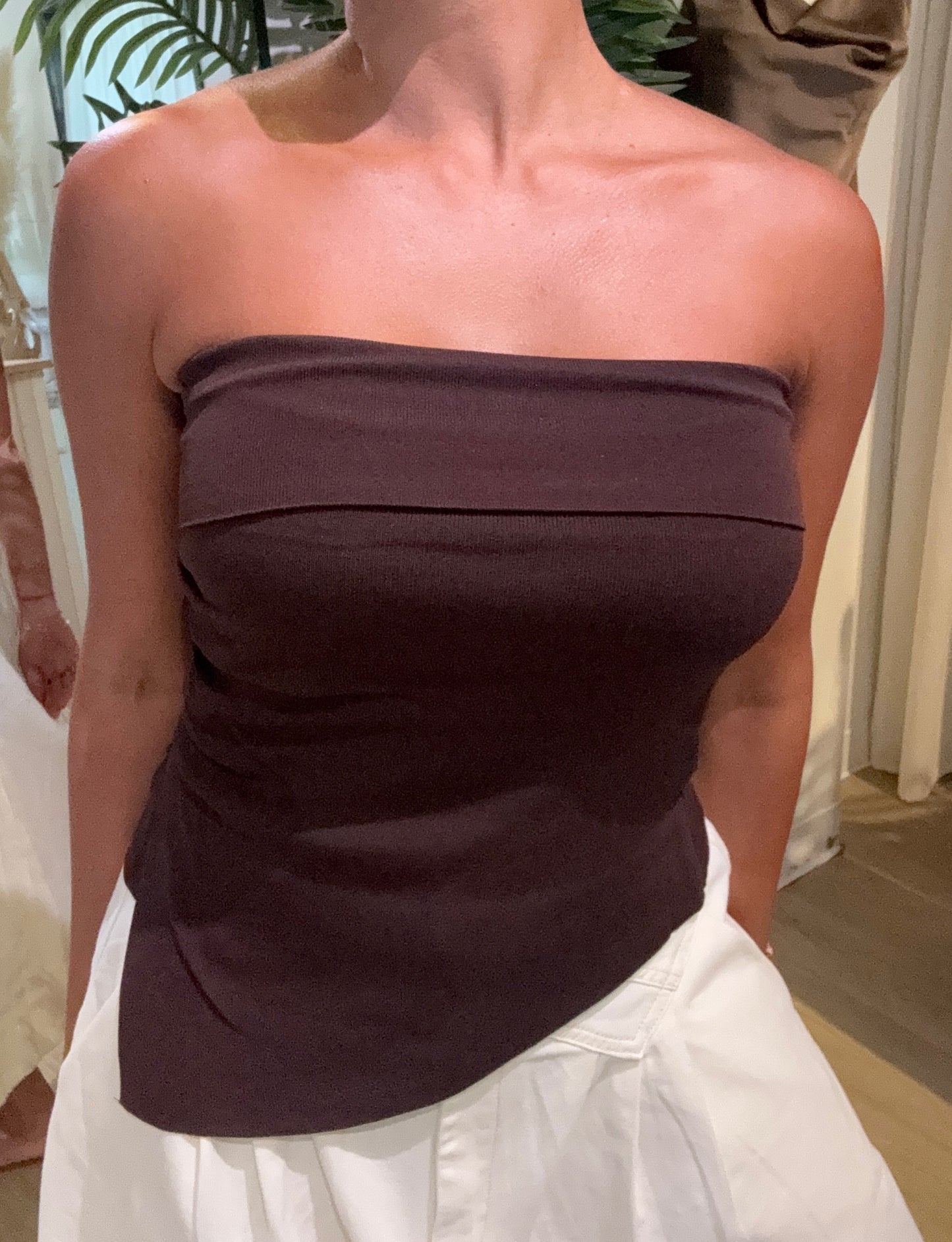 Cocoa Strapless Asymmetrical Tube Top