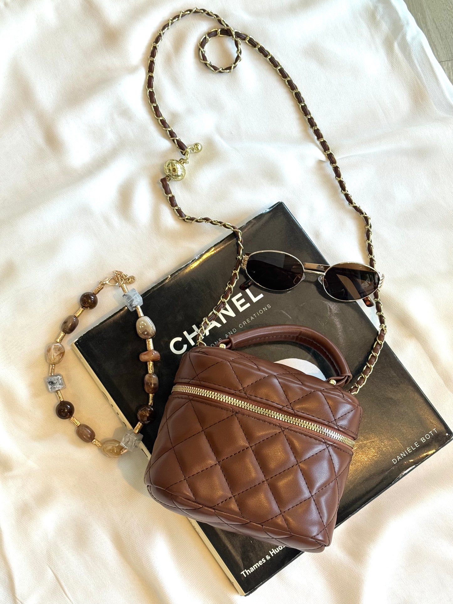 Mocha Faux Leather Checkered Bag