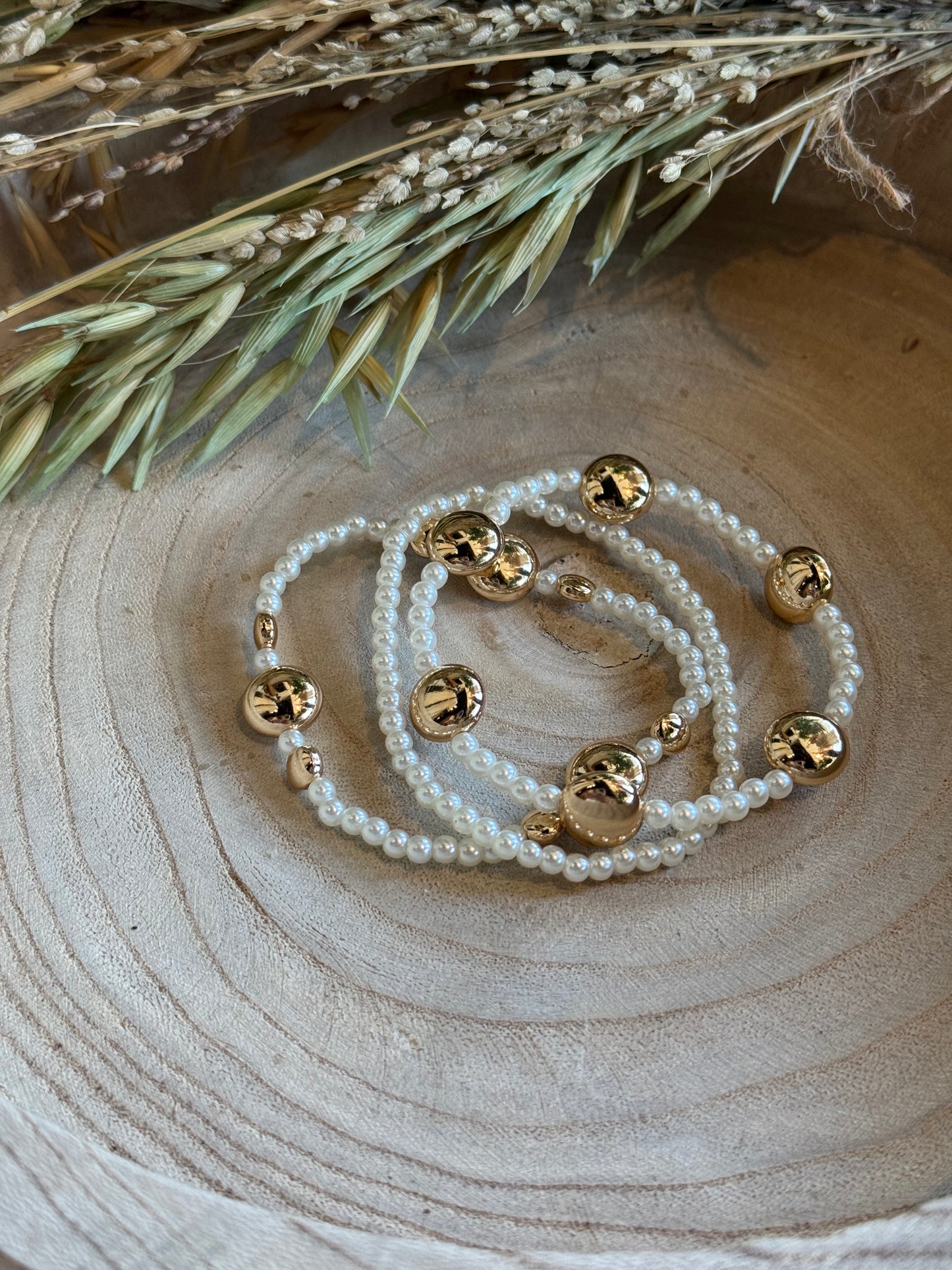 Pearls and Gold Beaded Bracelets