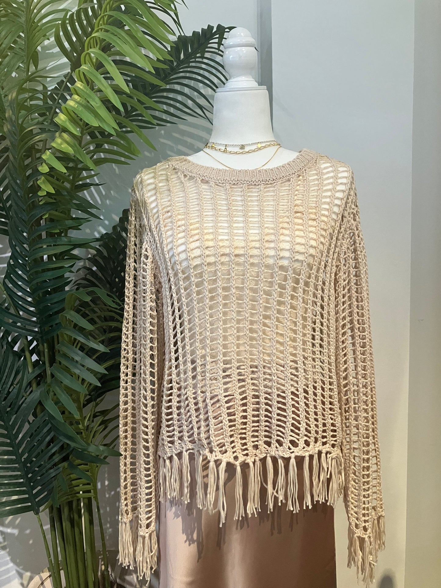 Desert Drape Fringe Knit Sweater