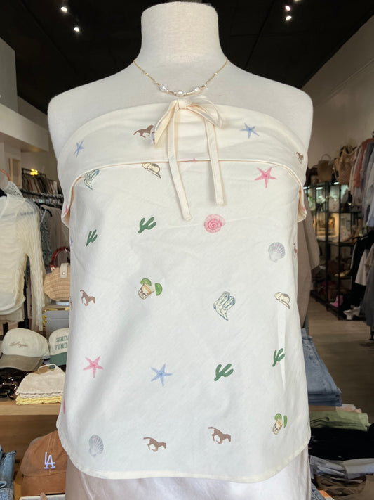 Strapless Coastal Cowgirl Graphic Top