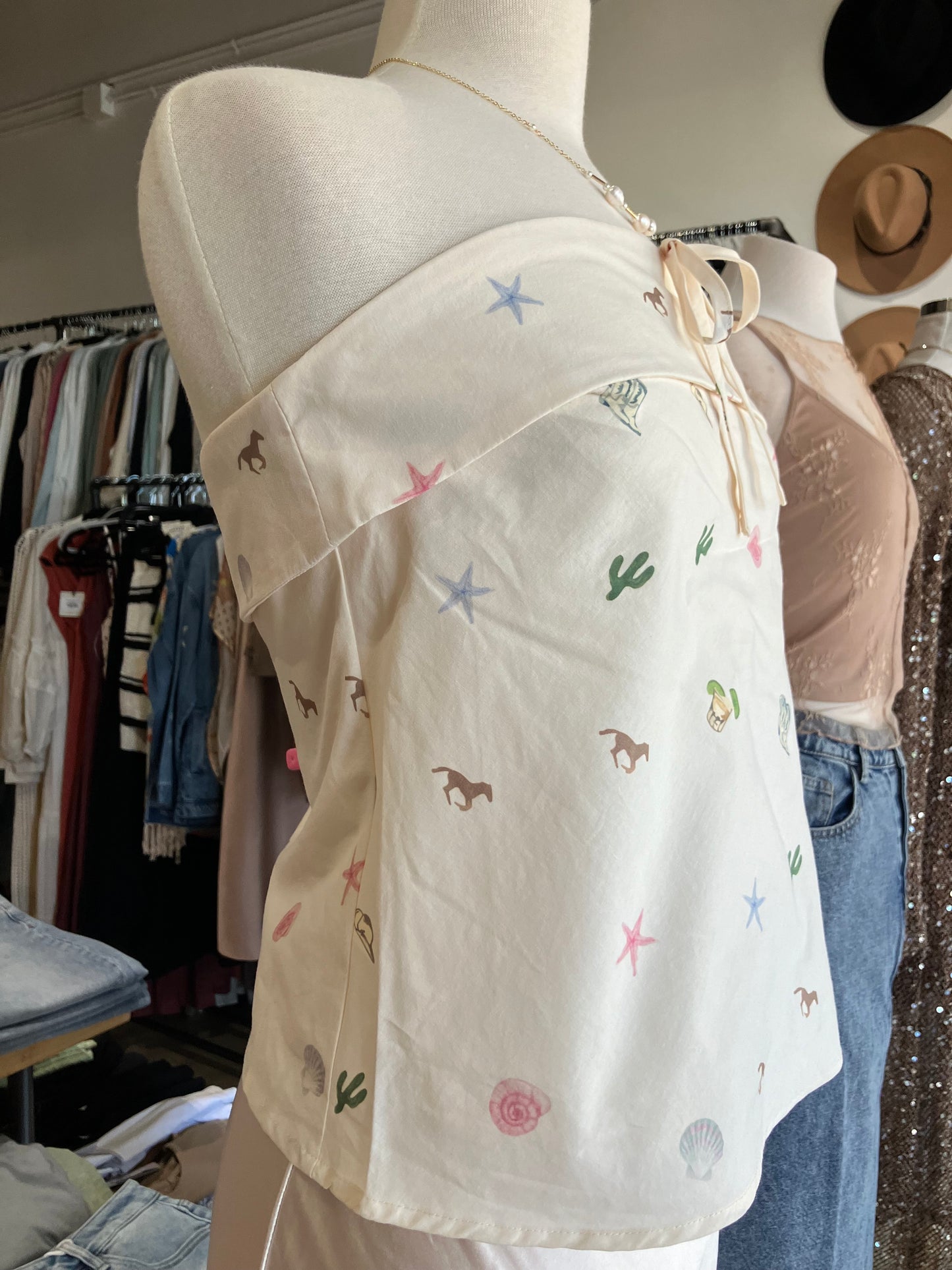 Strapless Coastal Cowgirl Graphic Top