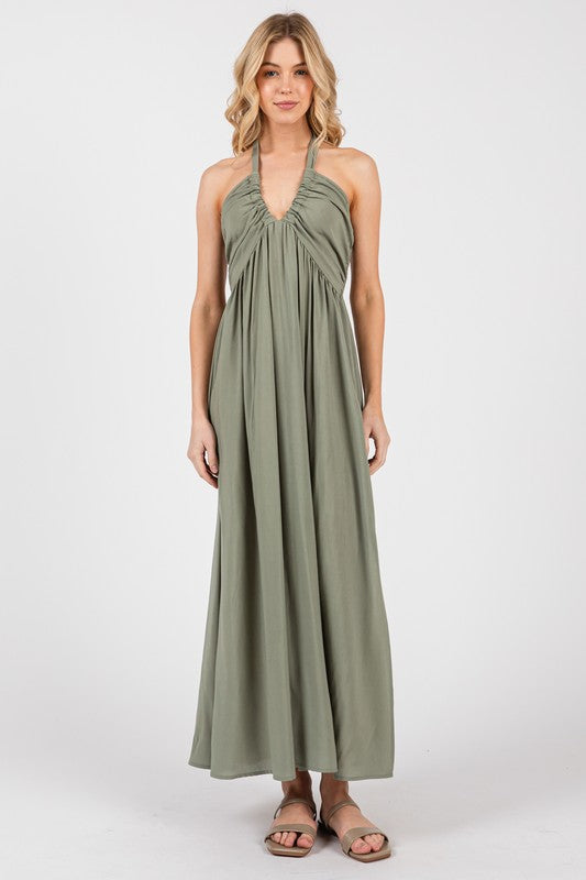 Olive Oasis Halter Maxi Dress Medium Olive Oasis Halter Maxi Dress Medium