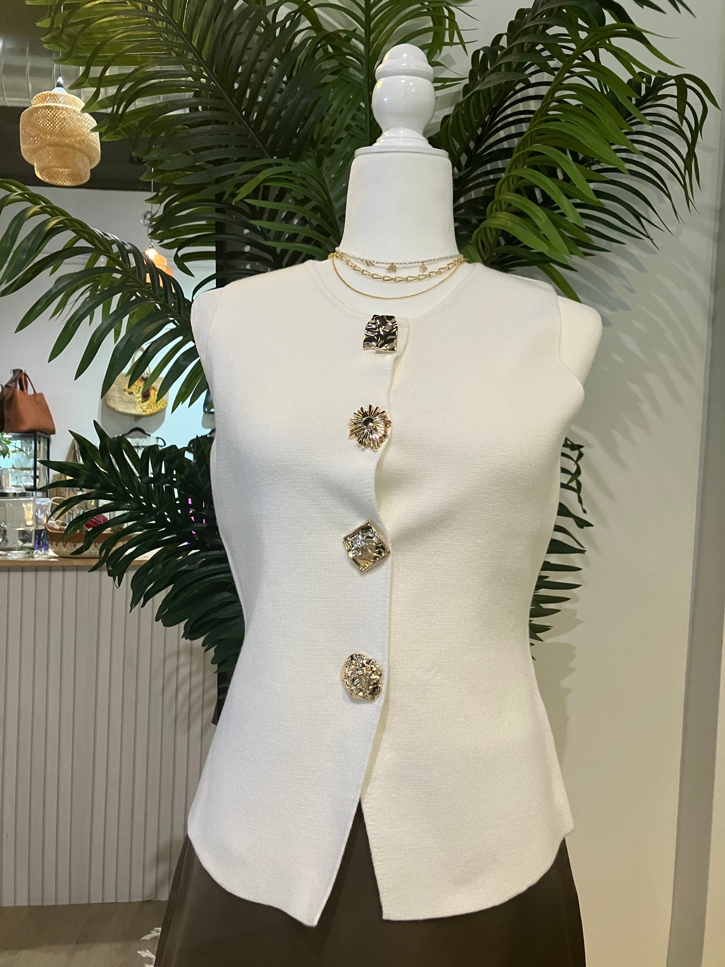 Gold Button Sweater Tank Top Vest